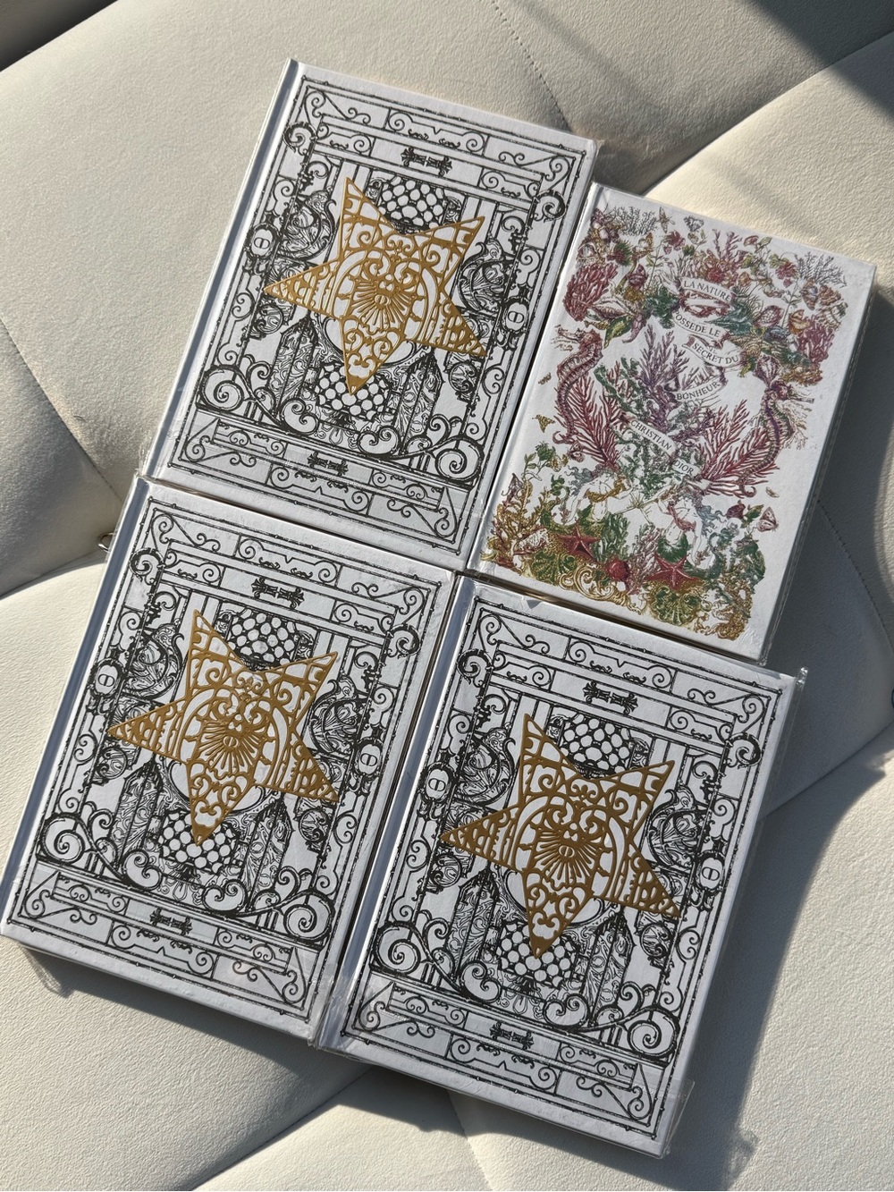Dior notebooks with ornate gold and black designs